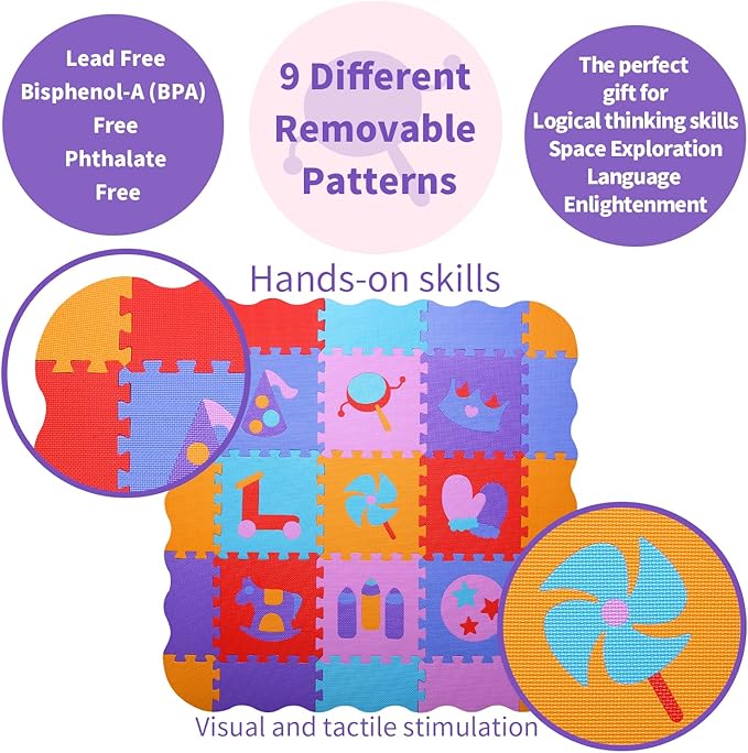 Coolcandy Baby Play Mat, 25Pcs Interlocking Puzzle Floor Mat, with Safety Fence - 0.4" Thick Non-Toxic EVA Foam Play Mat, for Infants & Toddlers 3-36 Months, Soft Puzzle Tiles for Play Areas