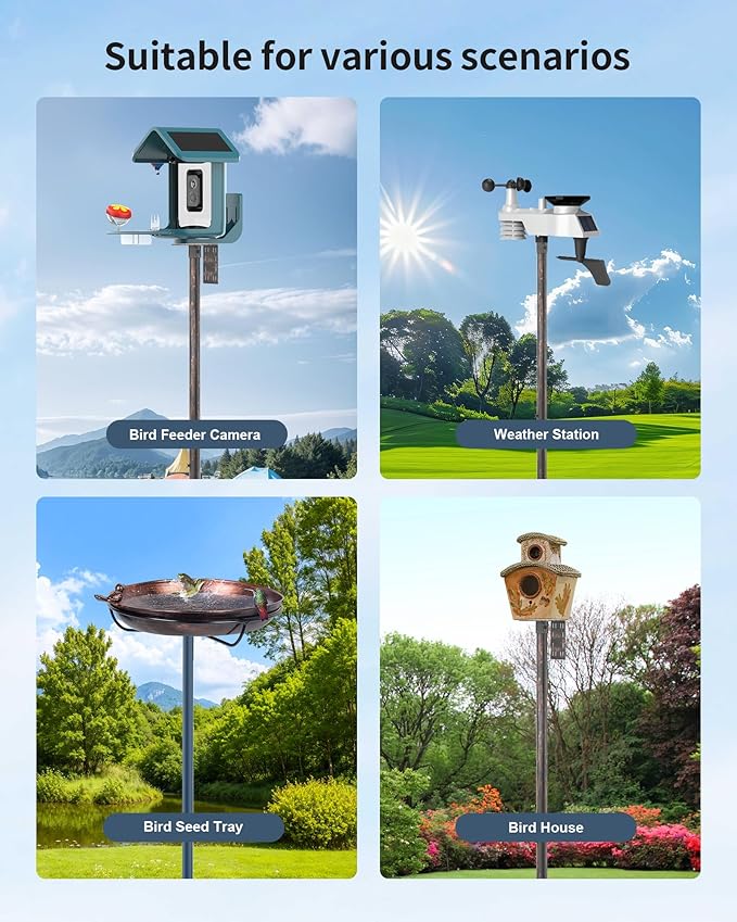 Bird Feeder Pole Stand – 74.5 Inch Height Feeding Station with 1-Inch Dia Heavy Duty for Hanging Feeders, Bird House Pole Mount Kit for Outdoor, Slip-Fit Connection，Copper Brushed