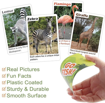 BenBen Go Fish Card Game for Kids, 104 Picture Cards, Jumbo Size, Safari Animal Learning Playing Cards, Memory Matching Games with Real Photos Fun Facts, 2-8 Players, Easter Basket Stuffers