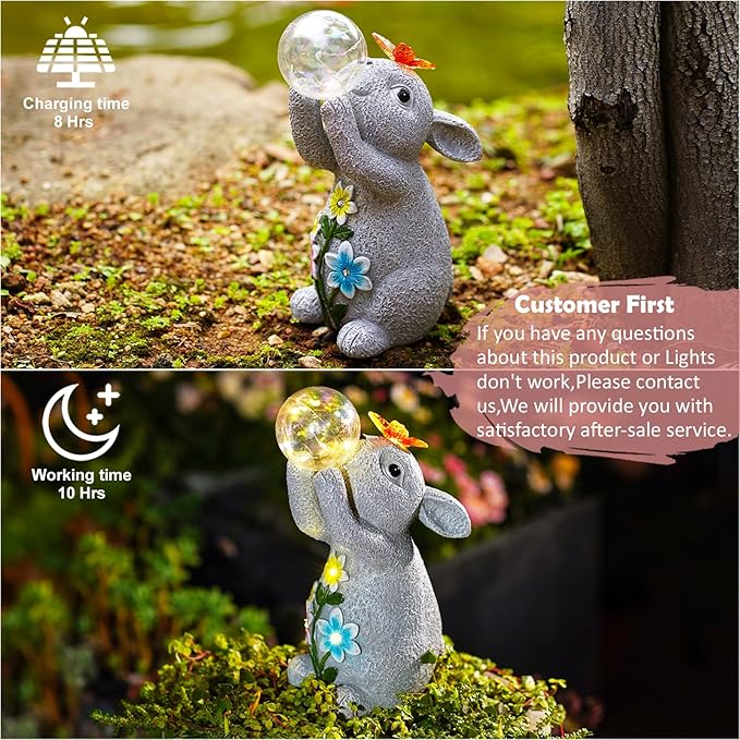Solar Rabbit Outdoor Garden Statues: Outside Decor with Lights Clearance for Yard Art Lawn Ornaments Porch Patio Balcony Home House - Birthday Gifts for Grandma Mom Women