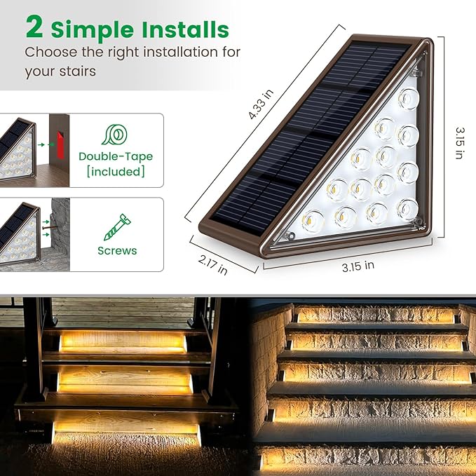 Solar Step Lights for Outside,12pack Solar Stair Lights Outdoor Waterproof IP67,Outdoor Deck Step Lights,Solar Outdoor Lights for Staircase,Patio,Front Step(Warm Brown)