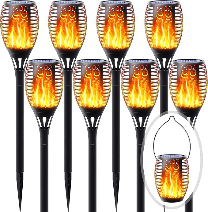 8Pack Solar Torch Light with Flickering Flame, Upgraded 3in1 Solar Lights Outdoor Hanging Lantern, Waterproof Landscape Decoration Lighting for Garden Yard Pathway Driveway, Auto On/Off