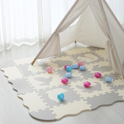 Foam Play Mat for Kids，25Pcs Square Interlocking Puzzle Floor Mat，Baby Play Mat Floor Mat Foam Puzzle Playmat for Toddlers with Fence（Animal-CSH039