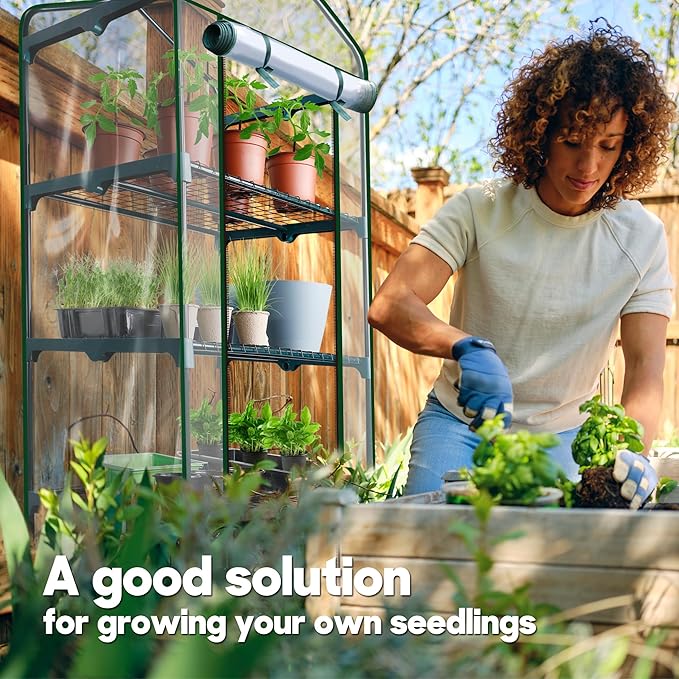 KOL 4-Tier Mini Greenhouse - PVC Clear Cover & Steel Frame - Portable Small Green House for Indoor & Outdoor Use - Grow Plants, Seedlings, Herbs