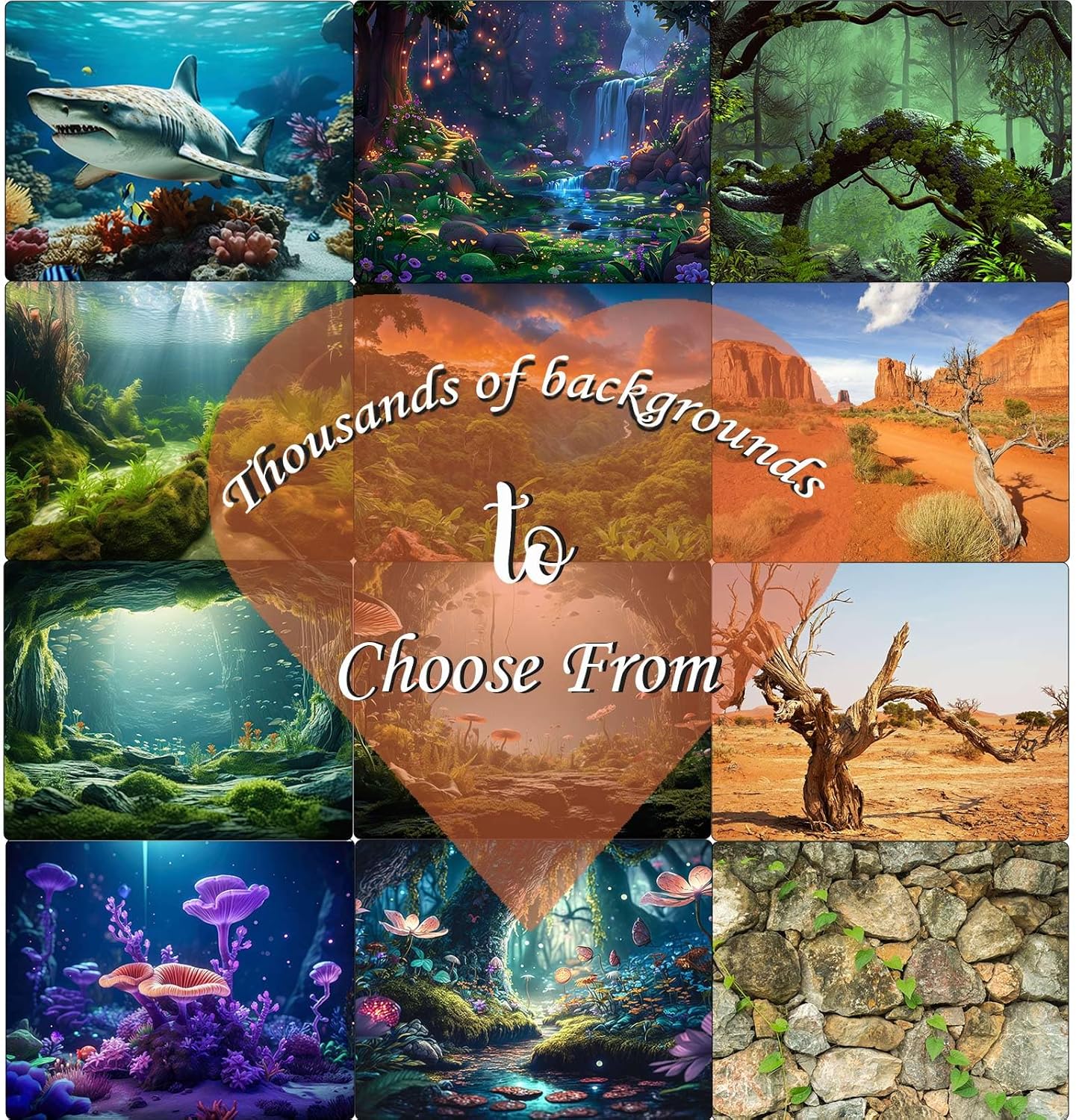 Aquarium Background Various Underwater Grass Plants Aquarium Backdrop Vivid and Fresh Green Aquatic Plants Stone River Bed and Dead Wood Purple Stone Fish Tank Background 48x18in