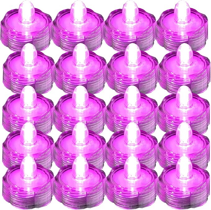 Bright LED Floral Tea Light Vase Submersible Lights for Party Wedding (Pink, 20 Pack)
