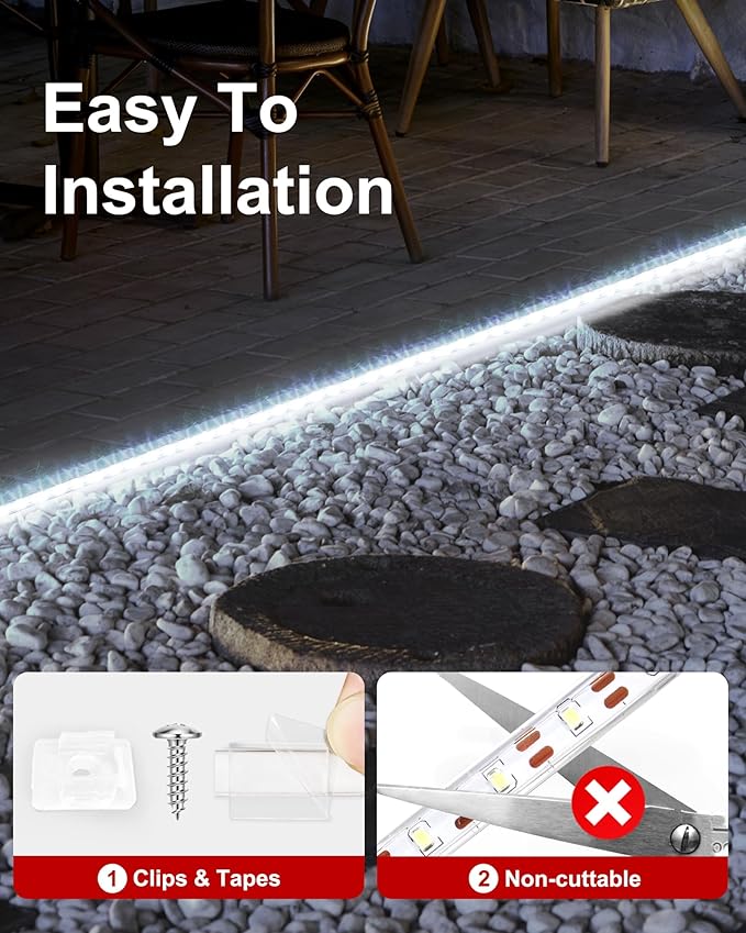 LUHLEE Solar LED Strip Lights, Upgrade Outdoor Rope Lights 8 Lighting Modes,IP65 Waterproof String Lights for Patio Yard Deck Porch Balcony Garden (White, 16.4 ft)