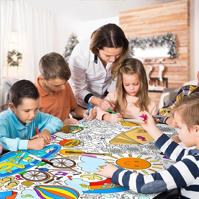 Giant Coloring Poster for Classroom - 31.5x72" Versatile Summer Activity Poster/Table Cover for School Parties, Birthday & Special Events Decoration