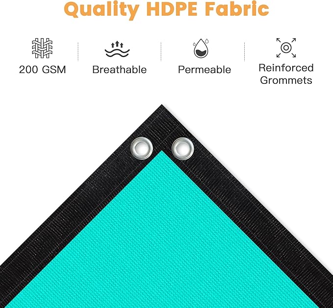 VICLLAX Shade Fabric Sun Shade Cloth with Every 2 FT Grommets for Patio Garden Pergola Cover Canopy 13x14 FT, Turquoise