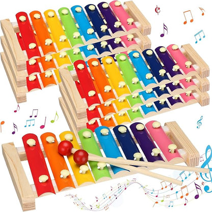 6 Pcs Xylophone for Kids Wooden Xylophone with Mallets Musical Instrument Wood Baby Percussion Kit for Educational Preschool Music Learning