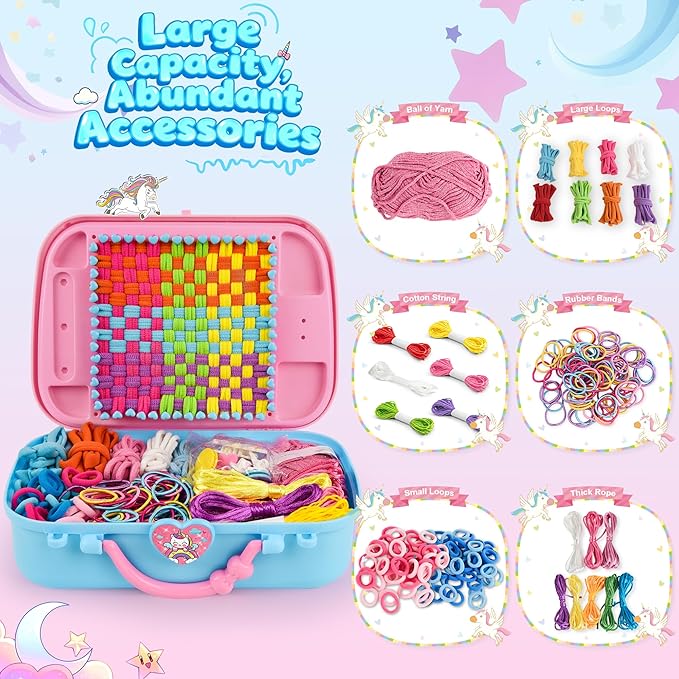 6-in-1 Friendship Bracelet Making Kit,Weaving Loom Kit Toys, 400+ Pcs Craft Kits For Kids,A multi-functional Weaving loom that can be used to make Bracelet, potholder, pendants, bags, hats and scarves