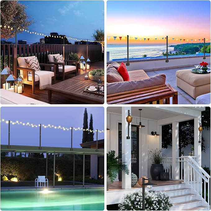 Suchtale 2 Pack 2.8 FT String Light Poles, Suspension Outdoor Fence Post Lights with Clip and Bracket, Outside String Lights Hanging, Wall Mounting Stand for Patio Garden Backyard Wedding Party, Black