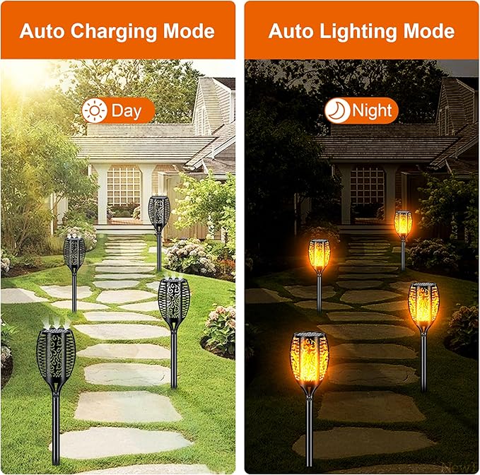 Solar Lights Outdoor Waterproof 96 LED, Upgraded 43" Outdoor Lights, Solar Torch Light with Flickering Flame, Led Lights for Garden Decor, Patio, Yard, Pathway, 2Pack