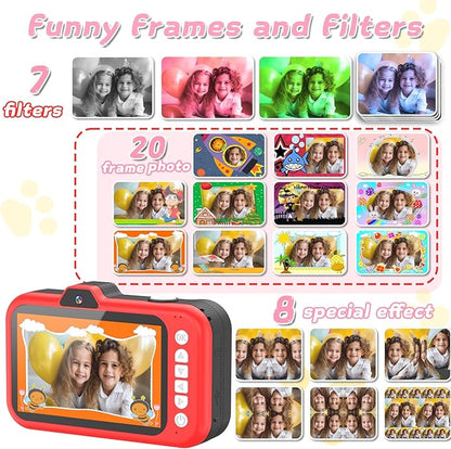 Kids Camera, Toddler Digital Camera with Rotating Zoom Lens, 3.5” Large Screen, 1080P Toy Camera for Kids with Flash, 32GB Card, Birthday Gifts for Boys Girls 3 4 5 6 7 8 9 10 11 12 Year Old