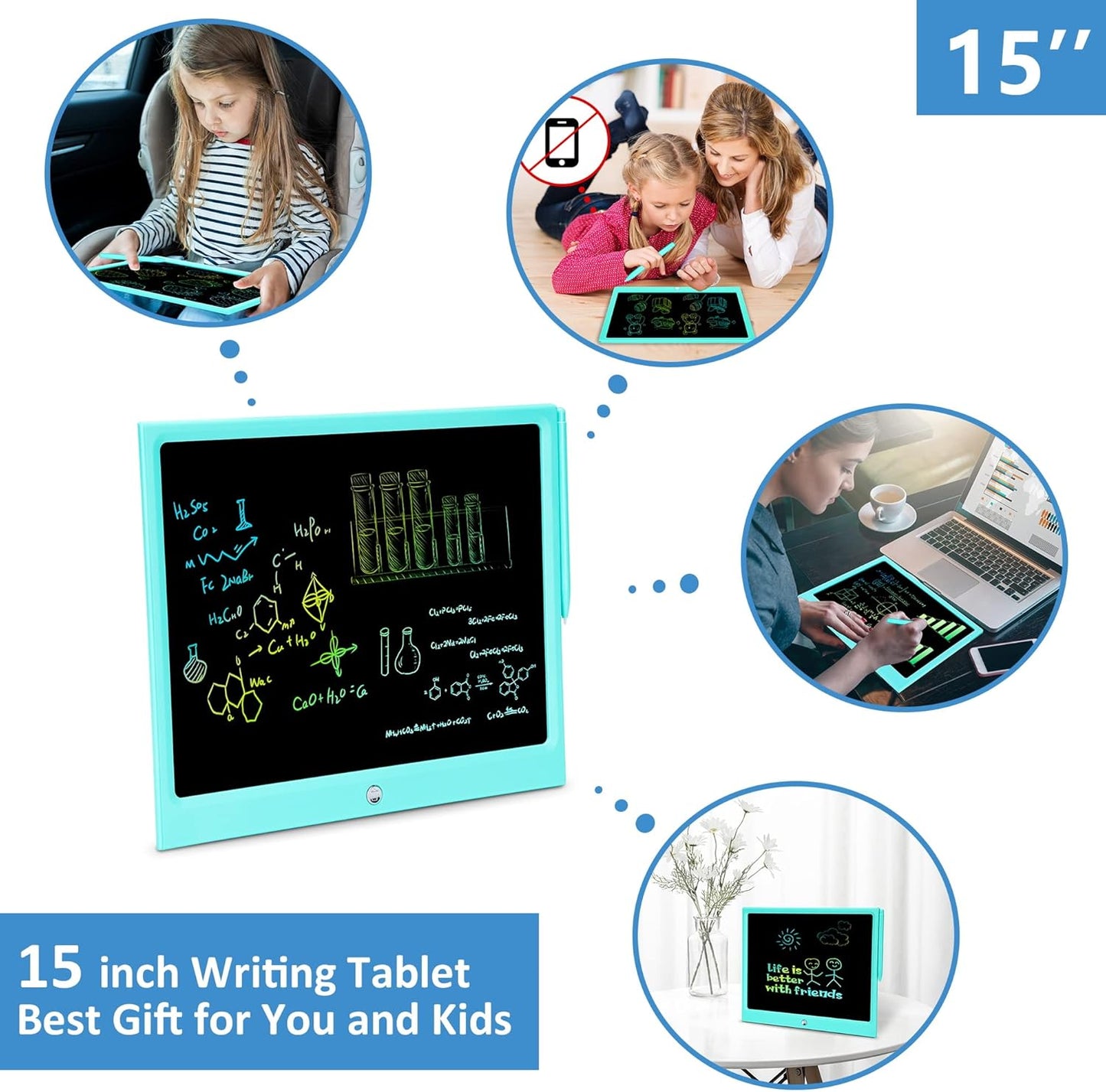 Toys for 3 4 5 6 7 8 Years Old Boys Girls, LCD Writing Tablet 15 Inch Doodle Board, Electronic Drawing Pads Drawing Tablet, Educational Birthday Gift for 3-6 Years Old Kids Toddler (Blue)