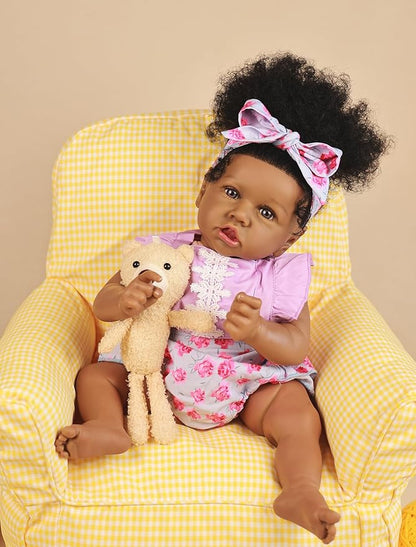 HOOMAI Lifelike Reborn Baby Dolls with Soft Body African American Realistic Girl Doll 22.8 Inch Best Birthday Gift Set