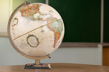 Replogle World Classic Globe, 12" Desktop World Globe For Home or Office Desk Decor, Raised Relief, Up-to-date Cartography, Made in the USA, Antique