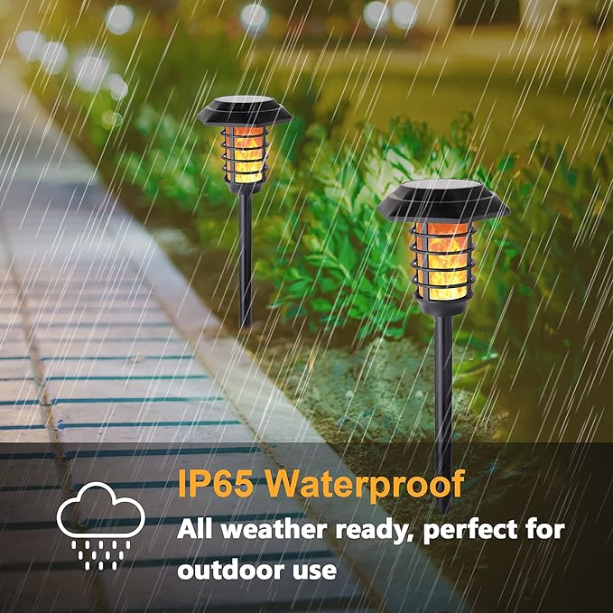 2Pack Solar Flame Lights Outdoor Solar Torch Lights Flickering Flame Solar Powered Auto On/Off Waterproof Security Path Lights for Walkway Garden Yard (66 LED)