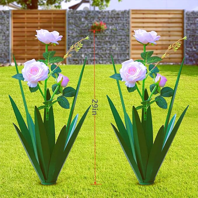 Large Tequila Rustic Sculpture, Home Decor Hand Painted Metal Agave Garden Yard Statue, Outdoor Lawn Ornaments (2 Big Flowers)