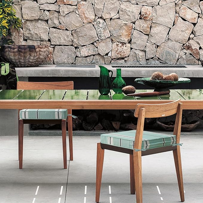 Square Corner Seat Cushions, 18.5" x 16" x 3", Set of 4, Indoor Outdoor Water Repellent Universal Chair Pads with Ties for Patio Furniture, Garden Deck Dining Chairs, Aqua Stripe