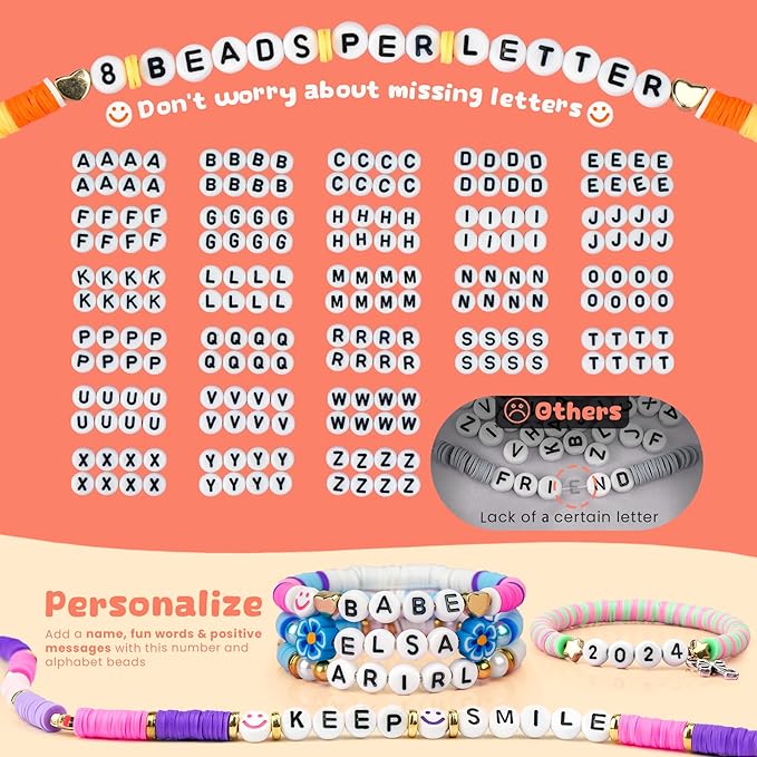 Girls Gifts Bracelet Making Kit, 20 Colors Polymer Clay Beads with Charms Letter Beads Arts and Crafts Kit Jewelry Making Set Birthday Gift Idea Girl Toys Gifts Party Favors for Kids Ages 6-13