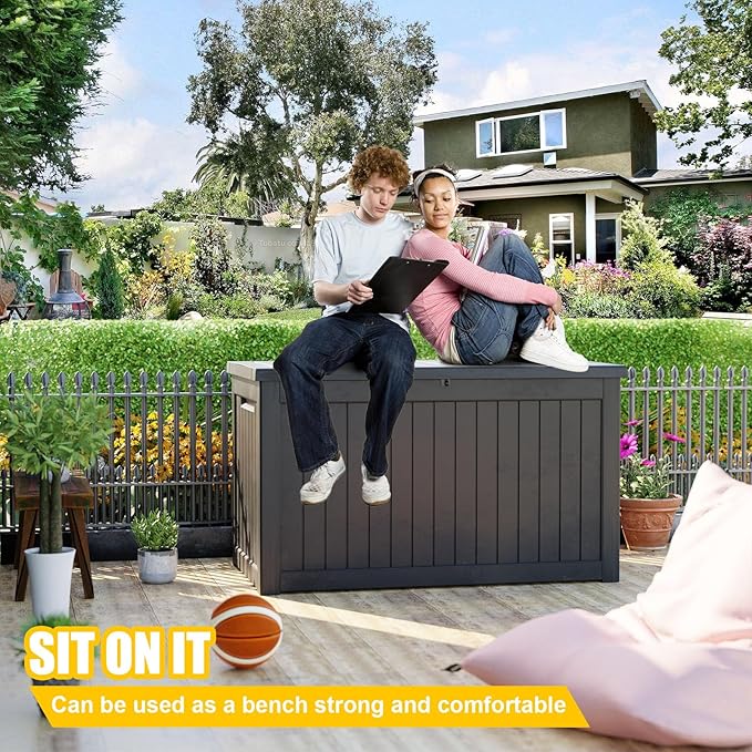 XXL 230 Gallon Large Resin Deck Box, Lockable Outdoor Storage Box for Patio Cushions Storage Furniture,Garden Tools, Pool Supplies, Weatherproof and UV Resistant- Black (230 Gallon)