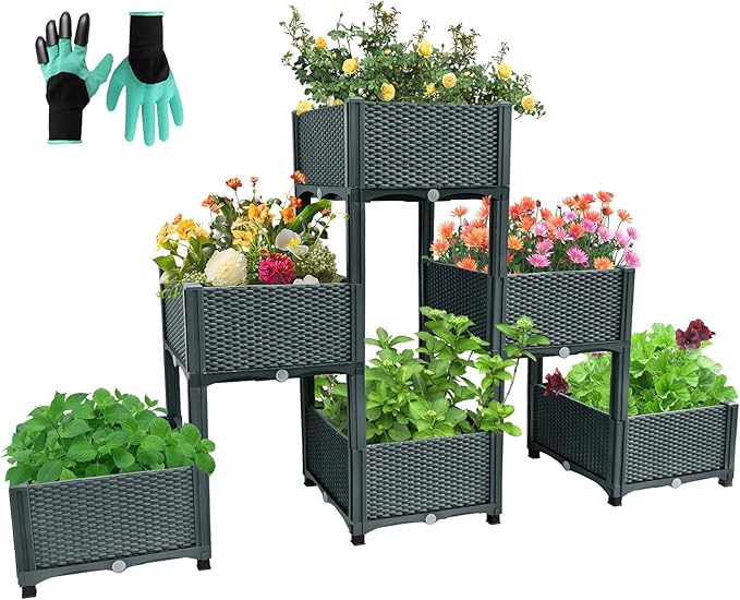 Emalie Raised Garden Beds Elevated Plastic Planter Box with Drainage Plugs Perfect for Vegetables Flowers Herbs Growing Outdoor, 73.0" Lx15.7 Wx40.9 H Grey