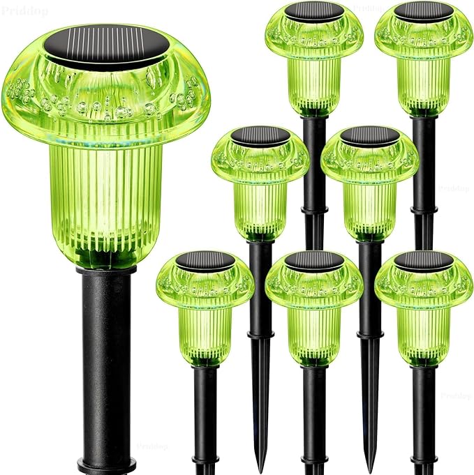 Solar Lights Outdoor Pathway Lights 8 Pack LED Waterproof Green Mushroom Shape for Garden Driveway Walkway Landscape Path Lawn Yard Decor