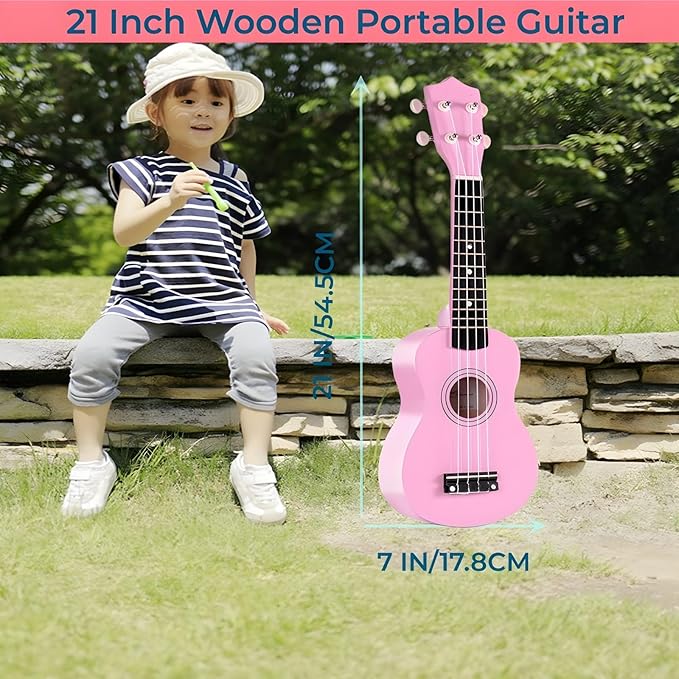 21 Inch Wooden Kids Toddler Child Children Acoustic Guitar Musical Instruments Ideal for 3-9 Year Old Boys Girls Gifts (Pink)