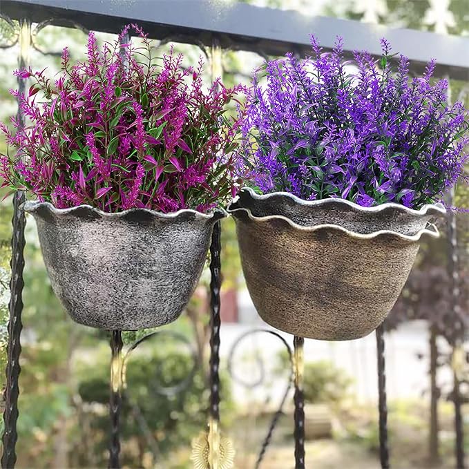 8 Pack Artificial Plants Flowers Grass Shrubs Lavender No Fade Faux Plastic Flowers Outdoor for Farmhouse Garden Porch Patio Indoor Wedding Decoration Greenery Fake Plants uv Resistant