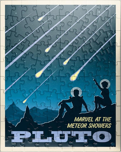 MyPuzzle Pluto: Meteor Showers, Vintage Poster - Premium 100 Piece Jigsaw Puzzle for Adults