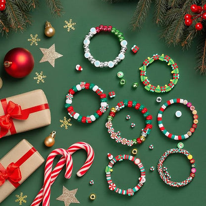 Gionlion Christmas Beads Bracelet Making Kit, 800 Pcs Polymer Clay Beads Jewelry Kit for Girls, Holiday DIY Craft with Christmas Charms, Perfect Stocking Stuffer for Kids
