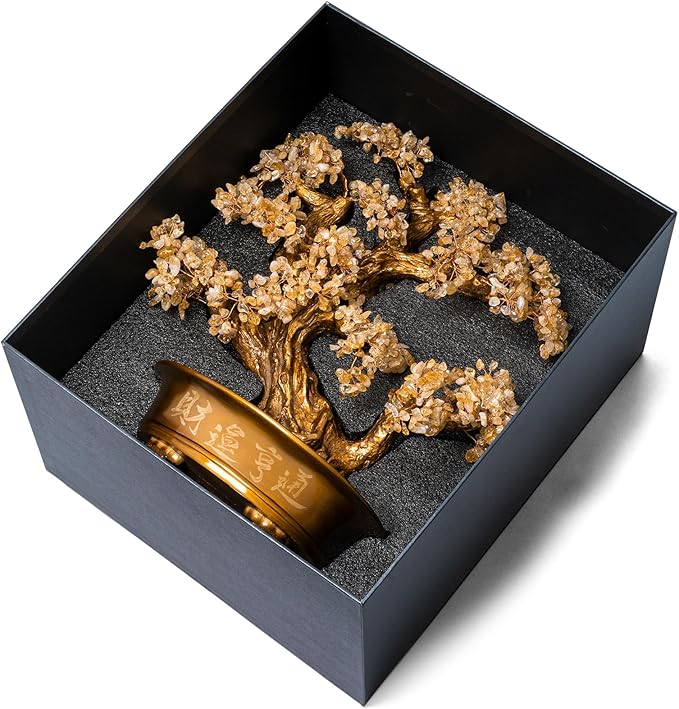 Natural Citrine Gemstone Crystal Bonsai Tree of Life（1,350 Gemstone Count） Large Feng Shui Money Chakra Tree for Luck and Wealth Desk Decoration 20 Inches