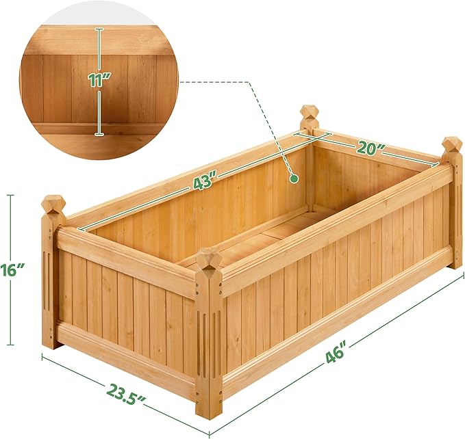 Yaheetech 46″ L × 23.5″ W × 16″ H Wooden Raised Garden Bed, Horticulture Wood Rectangular Garden Planter Outdoor, Raised Planter Box for Yard/Greenhouse/Vegetable/Flower/Herbs, Light Brown, 2pcs