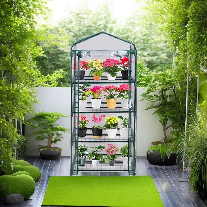 Mini Greenhouse for Indoor Outdoor, Plant Green House 4-Tier Rack Stand Portable Greenhouses with Durable PVC Cover for Seedling, 2.5x1.6x5.2 FT,(PLGH704P)