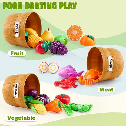 JOYIN Educational Toys Play Food Set for Toddlers, Cutting Food for Preschool Activities, Pretend Play Kitchen Accessories, Learning Toys, Color Sorting Set for Boys & Girls, Gifts for Christmas