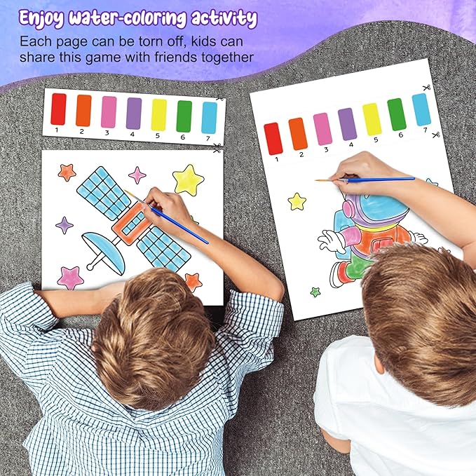 Paint with Water Coloring Books for Kids,Outer Space Art Craft Kits No Mess Water Color Painting Sets for Kids Ages 4-8,Birthday Gifts Travel Toy Crafts Supplies for Girls Boys Drawing with 2 Brushes