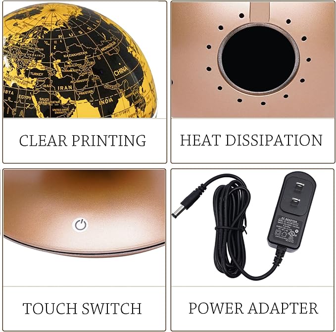 6" Magnetic Levitation Floating Globe Anti Gravity Rotating World Map with LED Light 7 Colors Display Floating Globe for Children Educational Gift Home Office Desk Decor (Gold)