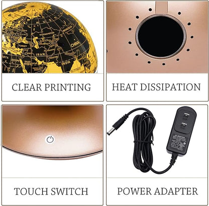 6" Magnetic Levitation Floating Globe Anti Gravity Rotating World Map with LED Light 7 Colors Display Floating Globe for Children Educational Gift Home Office Desk Decor (Gold)