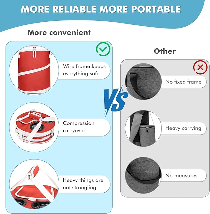 Tirrinia Large Pop-Up Golf Cooler Bag- Insulated Collapsible Cooler with Flat Drink Table for Golf Cart, Lightweight and Portable Ice Beach Cooler for Travel, Fishing, Picnics, Hiking, Camping