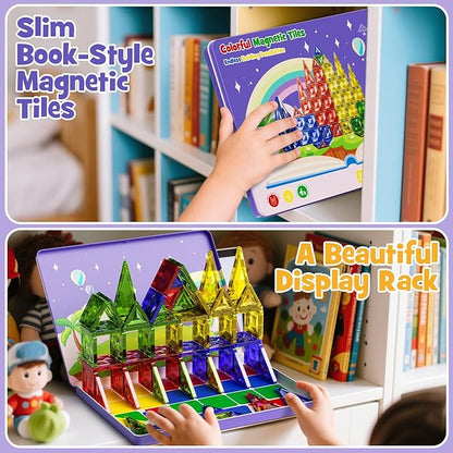 60pcs Diamond Magnetic Tile, Mini Magnetic Building Blocks Magnet Toy with Iron Box, STEM Educational Montessori Indoor Building Kit for Toddlers Preschool Boys Girls Age 3+ Classroom Must Haves