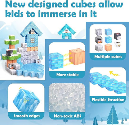 Magnetic Blocks Large Size 1-Inch 97 PCS – Winter Forest Theme Stacking Magnets STEM Learning Toys, Educational Construction Kit for Kids, Boys & Girls Age 3 4 5 6 7 8 9 10, Creative Magnet Cubes Set