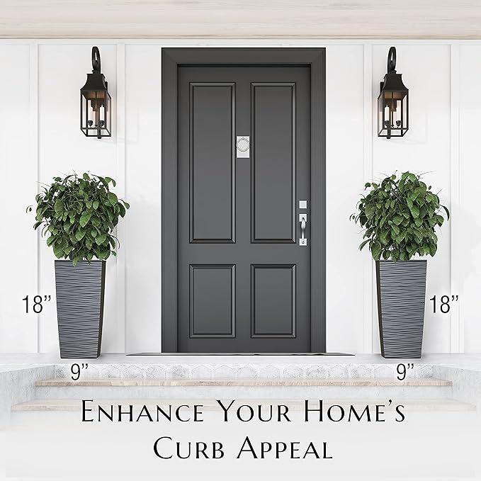 Mueller M-Resin Heavy Duty Tall Planter, Indoor/Outdoor Grande Plant, Tree, Flower Pot, 2-Piece Set, 18”, Modern Design, Built-in Drainage, Dark Grey