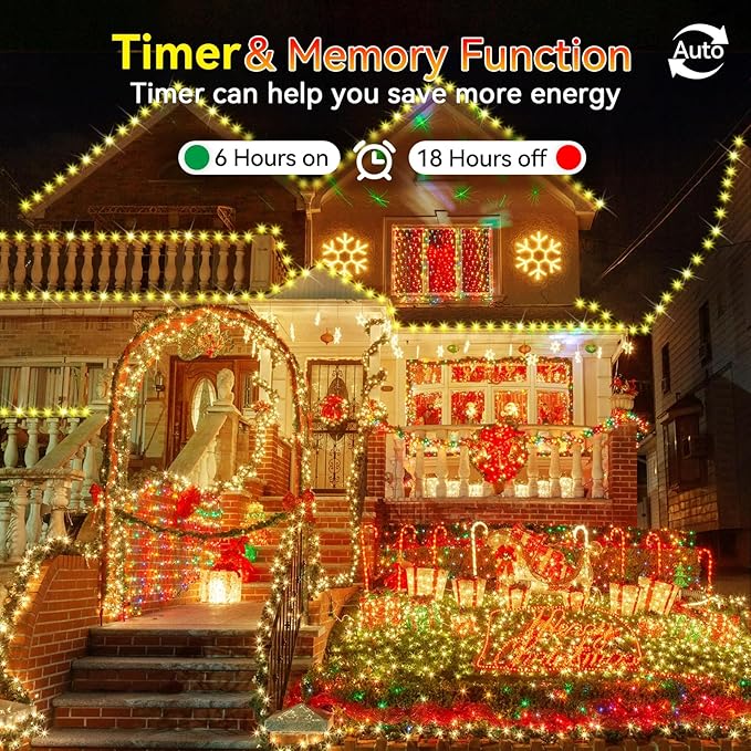 Hezbjiti 1000 LED 403 FT Christmas String Lights Outdoor, 8 Lighting Modes IP44 Waterproof Fairy Lights with Timer and Dimmable Function for Home Party Tree Decorations (Warm White, Clear Wire)