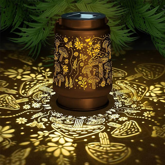 Mushroom Solar Lanterns Outdoor Waterproof Garden Decor Birthday Gifts for Women Mom Grandma Metal Hanging Solar Lights Decoration for Outside LED Lanterns for Yard Patio Lawn Pathway Landscape