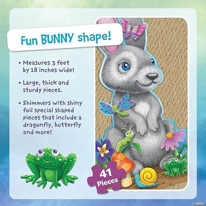 Peaceable Kingdom Shimmery Bunny Shaped 41 Piece Floor Puzzle, 3 feet x 2 feet - Great Easter Basket Stuffers and Easter Gifts for 3 Year Olds, 4 Year Olds & Up