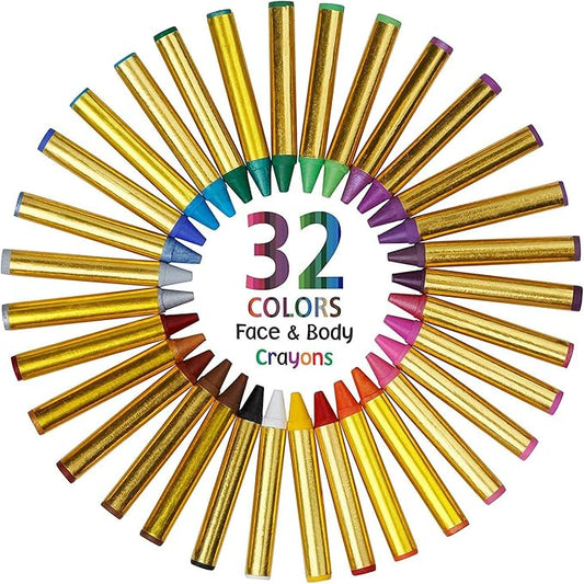 Dress Up America Face Paint Crayons -Safe Non-Toxic Face And Body Paint Made in Taiwan - Halloween Makeup Face Painting Kit for Kids & Adults (32 crayon set)