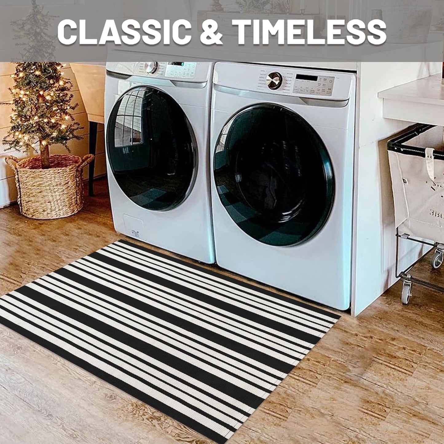 IOHOUZE Black and White Striped Rug 2'x3' Front Door Rugs, Small Washable Area Rug for Front Porch, Spring Summer Doormats Outdoor Indoor, Cotton Rugs for Entryway Porch Entrance