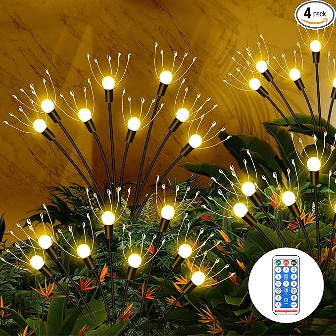 Solar Garden Lights, [Innovative 2024 Design] Big Solar Panel with 4 Pack 256 LEDs Solar Firefly Swaying Lights, Solar Lights Outdoor Waterproof for Yard for Patio Pathway Landscape Decorative