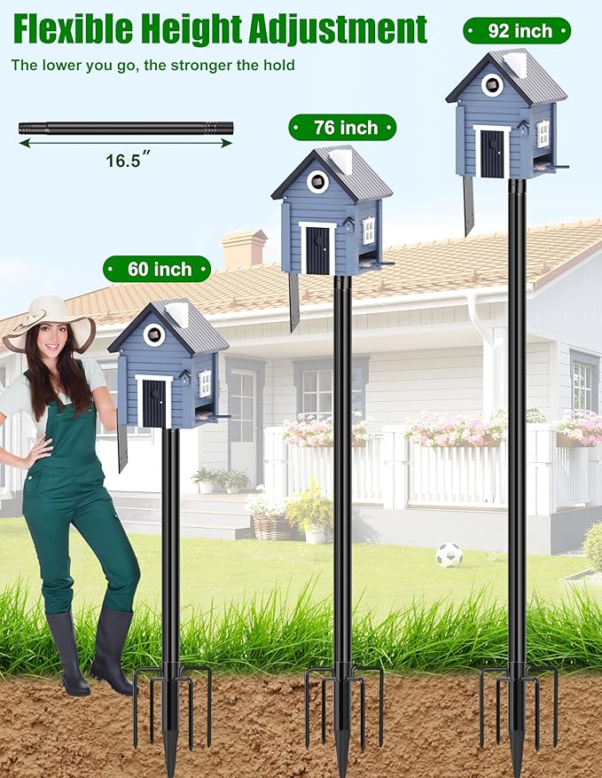 XDW-GIFTS Bird House Pole, 1 Pack 92 Inch Metal Bird Feeder Pole for Outdoor, with 5-Prong Heavy Duty Base for Birdhouse Mounting, Weather Station